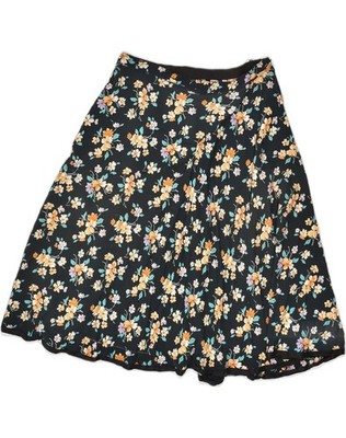 VINTAGE Damen A-Linien Rock W35 Large schwarz Blumen Viskose ZX18