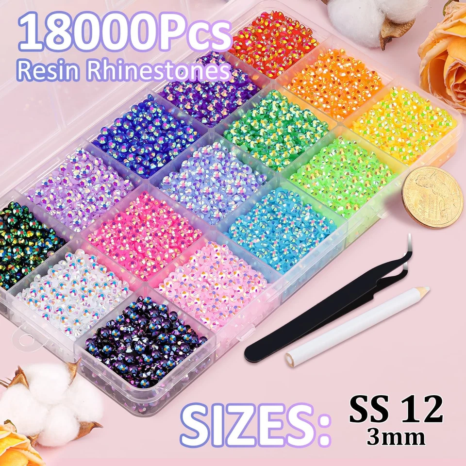 18000 piezas de diamantes de imitación de gelatina de resina para deslumbrante, multicolor 3 mm espalda plana arco iris Foto 2 de 4