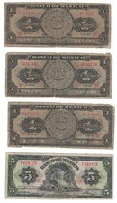 Lot of 4 Vintage Mexico Banknotes – Banco de México – 1 & 5 Pesos – 1954–1961