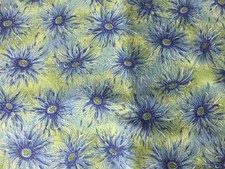 17.5   x 42  Cotton QUILTING SEWING FABRIC soft green / med blues  flowers