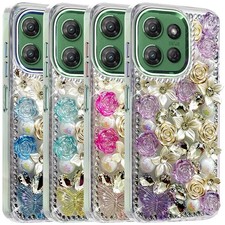 Funda para Moto G Power 5G 2025/2026 Multicolor Rosa Flores Bling Piedras Cubierta