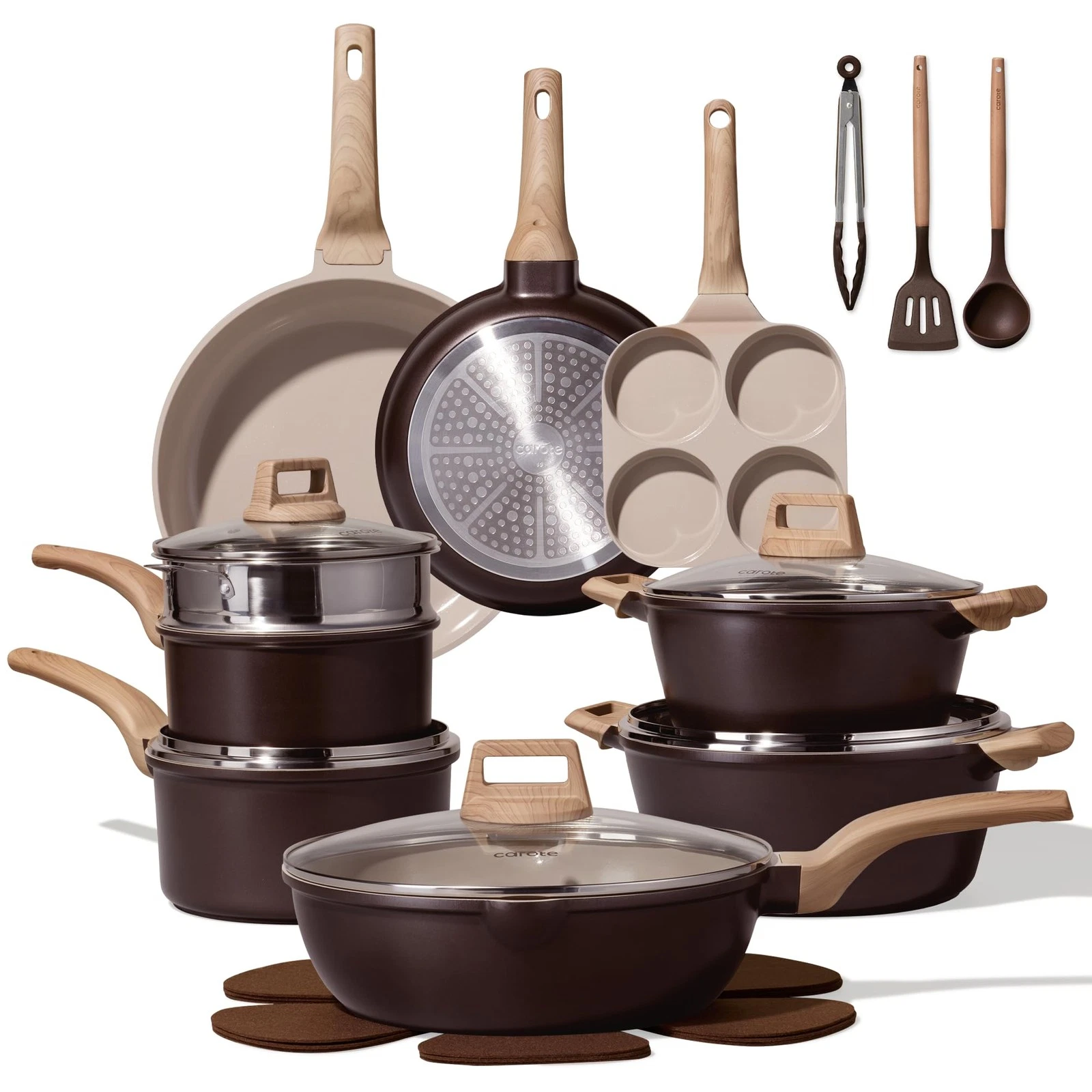 Ceramic Cookware Set 21 PCS Non Stick Induction Ready Brown CAROTE Pots Pans
Opens in a new window o