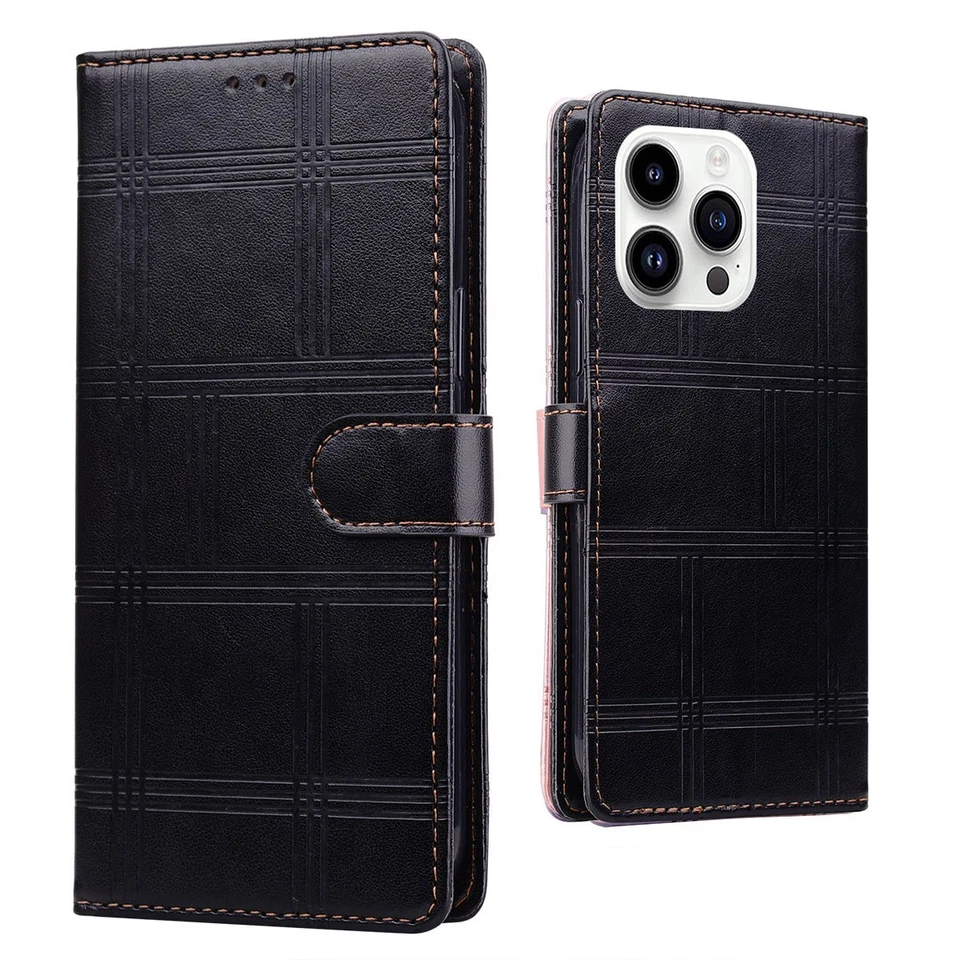 Grid Leather Wallet Phone Case For Huawei P20 P30 Lite Nova 5T 9 P Smart Y5 Y6 - Image 2 of 4