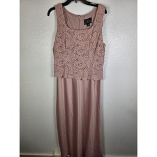 Alex Evenings Petite 14P Lace Bodice Sleeveless Maxi Gown Mauve Pink