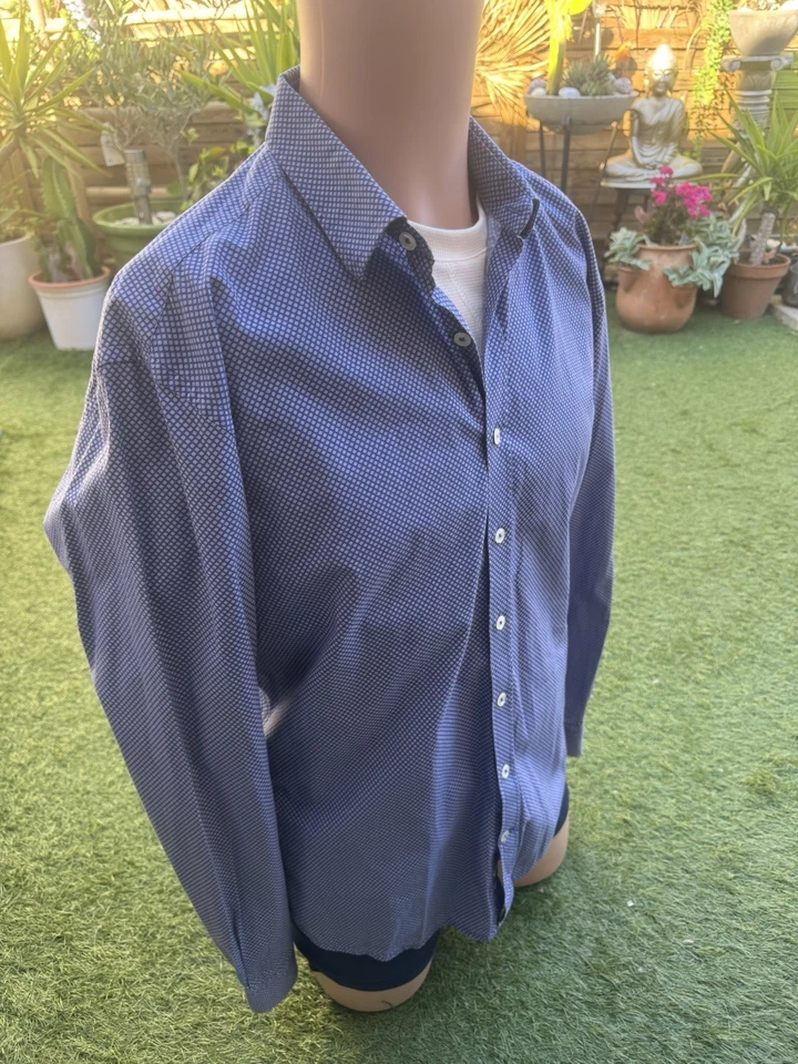 Café Coton Chemise habillée homme bleu motif géométrique col classique 42 cm - Photo 4/4