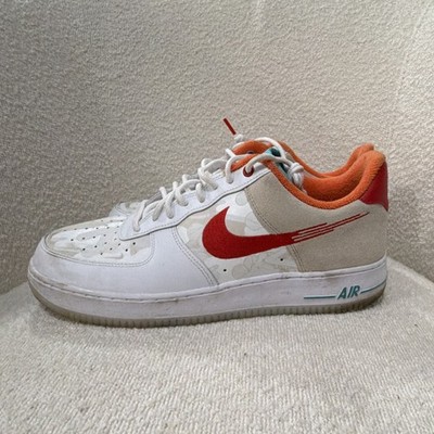 Nike Air Force 1 Low Top Lace Up Sneakers White Red Orange Men's