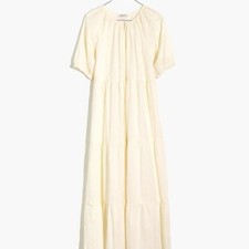 Madewell Bubble-Sleeve Tiered Midi Dress Textural Stripe Size M Boho Chic NWT