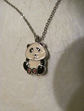 GIRLS WOMEN PANDA BEAR PENDANT CHARM FAUX SILVER ADJUSTBLE LENGTH 16-18"NECKLACE