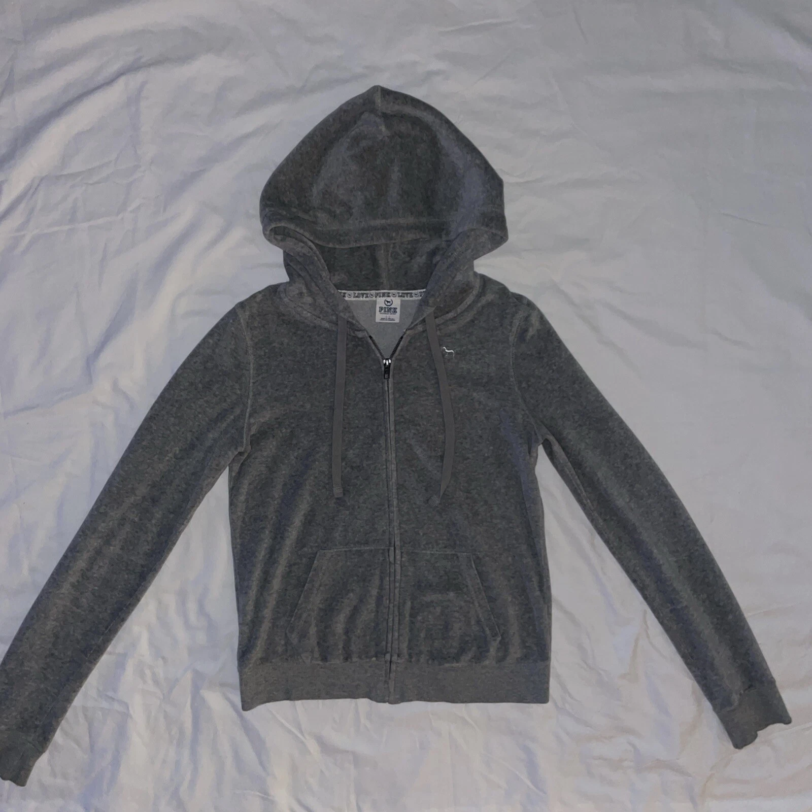 UNDERCOVER Felpa con cappuccio Victorias Secret LOVE ROSA grafica SEQUINS BLING velluto taglia small fuori produzione