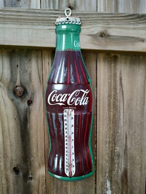 Vintage Donasco Coca-Cola Bottle Die-Cut Metal Thermometer Sign 17'' Made in USA