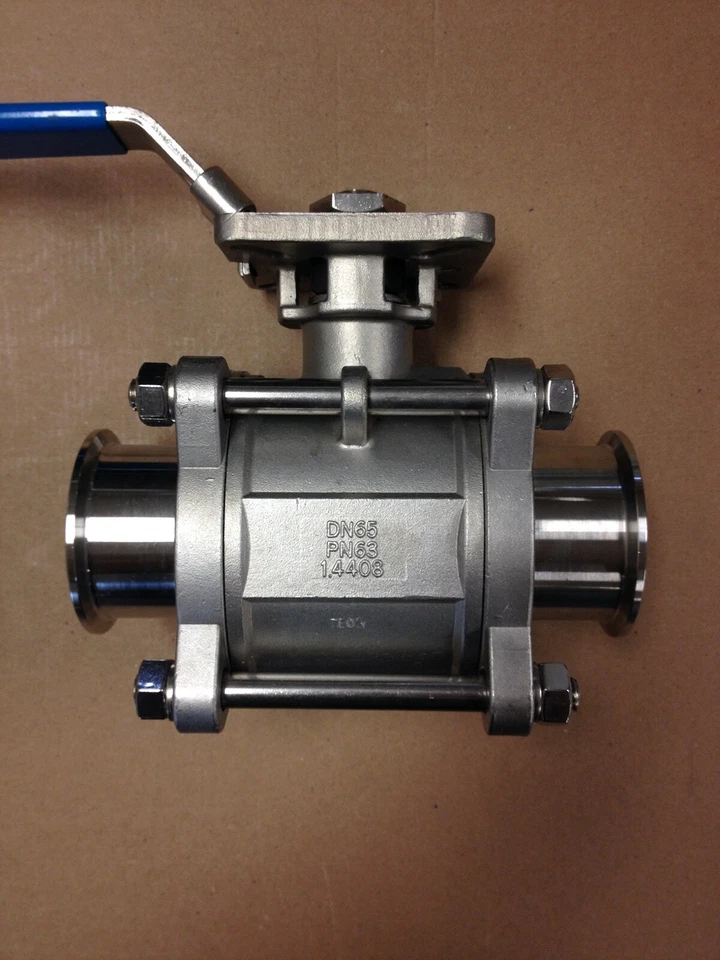 2-1/2" 3 Piece Full Port Ball Valve Clamp Ends 316 Stainless Sanitary WOG1000 - Image 3 of 4