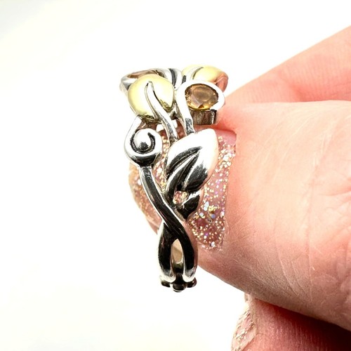 Barbara Bixby Womens Ring Sterling Silver 18K Gold Citrine Vine Band Size 9 - Picture 2 of 3
