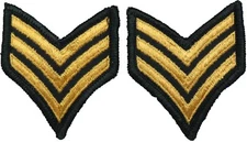 2 Vietnam Era US Army Sergeant Green Stripes Patch Pair Uniform Rank E-5 E5