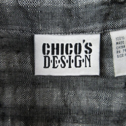 Chico's Jacket Womens 1 Gray Black Striped Linen Long Sleeve Button Up - Picture 6 of 11