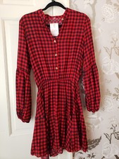 Red Black Gingham Check Shirt Dress Mini Long Sleeve Sz L NWT Unbranded
