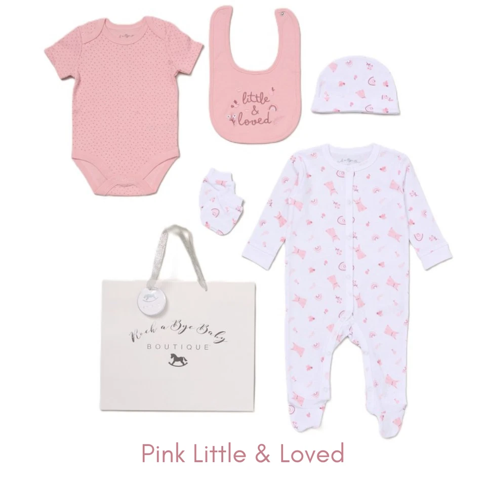 ROCKABYE-BABY Baby Girls Layette Clothing Gift Set 5 Piece Pink 0-3 3-6 Months Baby Girl Gift