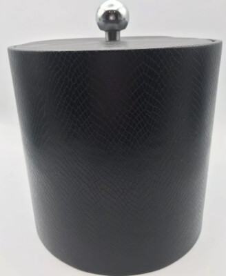 Erwyn Ice Bucket W/ Lid Black Faux Snakeskin Kraftware vintage