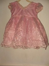 Vintage Baby Embroidered FLUFFY SHEER BEADED WEDDING Baptism Dress 12MO