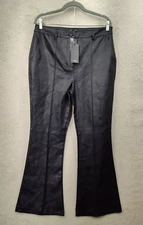 Shinestar Women Pants Extra Large Black Vegan Leather Hi Rise Flare Leg Ankle