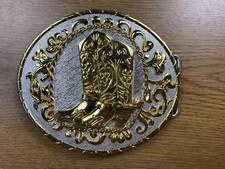 Large Gold and Silver Tone Cowboy Boots Belt Buckle