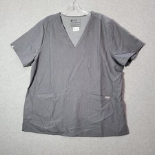 Figs Women Scrub Top 2XL Gray Casma Three Pockets Short Sleeve V Neck