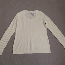 White Stag Sweater Womens XL Winter White Ribbed Sleeve Trim Long Sleeve