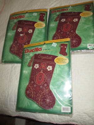 Lot of 3 Bucilla 84306 Holiday Elegance Christmas Stocking Beaded Felt Kits