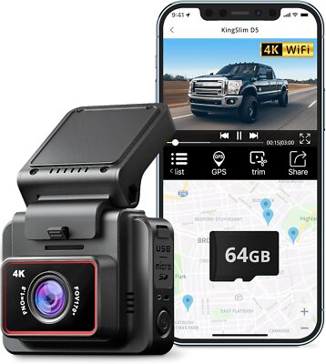Dash Cam 4K HD WiFi GPS Video Camera SD Loop Record 170° View Car Park Night