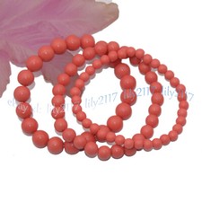 Lovely 6/8/10mm Natural Pink Coral Gemstone Round Beads Elastic Bracelet 7.5''