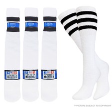 12 PAIRS STRIPED TUBE SOCKS OLD SCHOOL COTTON BLACK STRIPES 22 INCH SOCKS