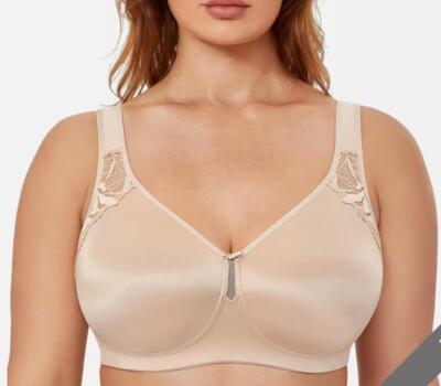 Neu DELIMIRA Beige Stütz-BH ohne Bügel durchgehend Spitze ungefüttert 38F # 52