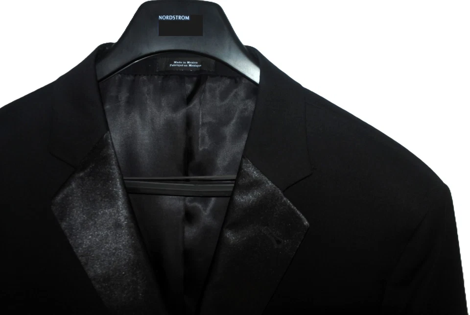 Jaqueta smoking NORDSTROM masculina Shop Tech Smart 48R 48 Reg acabamento ajuste preta nova sem etiquetas $299 - Imagem 3 de 4