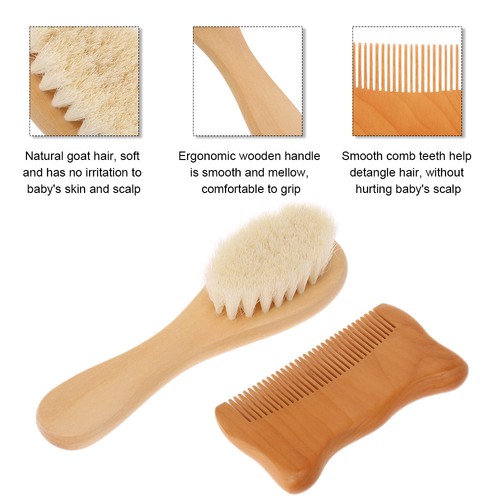 2 Stück/Set Baby Haarbürste Kamm Naturwolle Holz Haarbürste Neugeborene Säugling WHLD - Bild 2 von 13