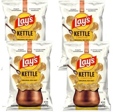 Lay's Kettle Cooked Potato Chips Original SEA SALT Crisp Classic 8 oz 4 Bags