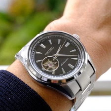 Seiko Automatic Watch Black Dial Skeleton Stainless Steel No Customs Fees US