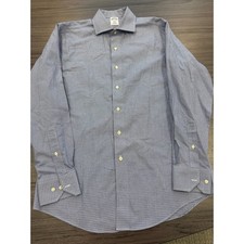Brooks Brothers Regent Dress Shirt Blue Check Non Iron Cotton Mens 15.5 34/35