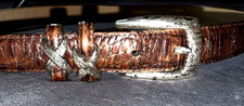 BRIGHTON Croc Embossed Silver Belt Brown L 34 Large Leather 4B108 Rope Buckle