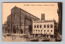 Italy- Bologna Church Saint Petronio & Plaza Dei Notai PC Vintage c1913 Postcard