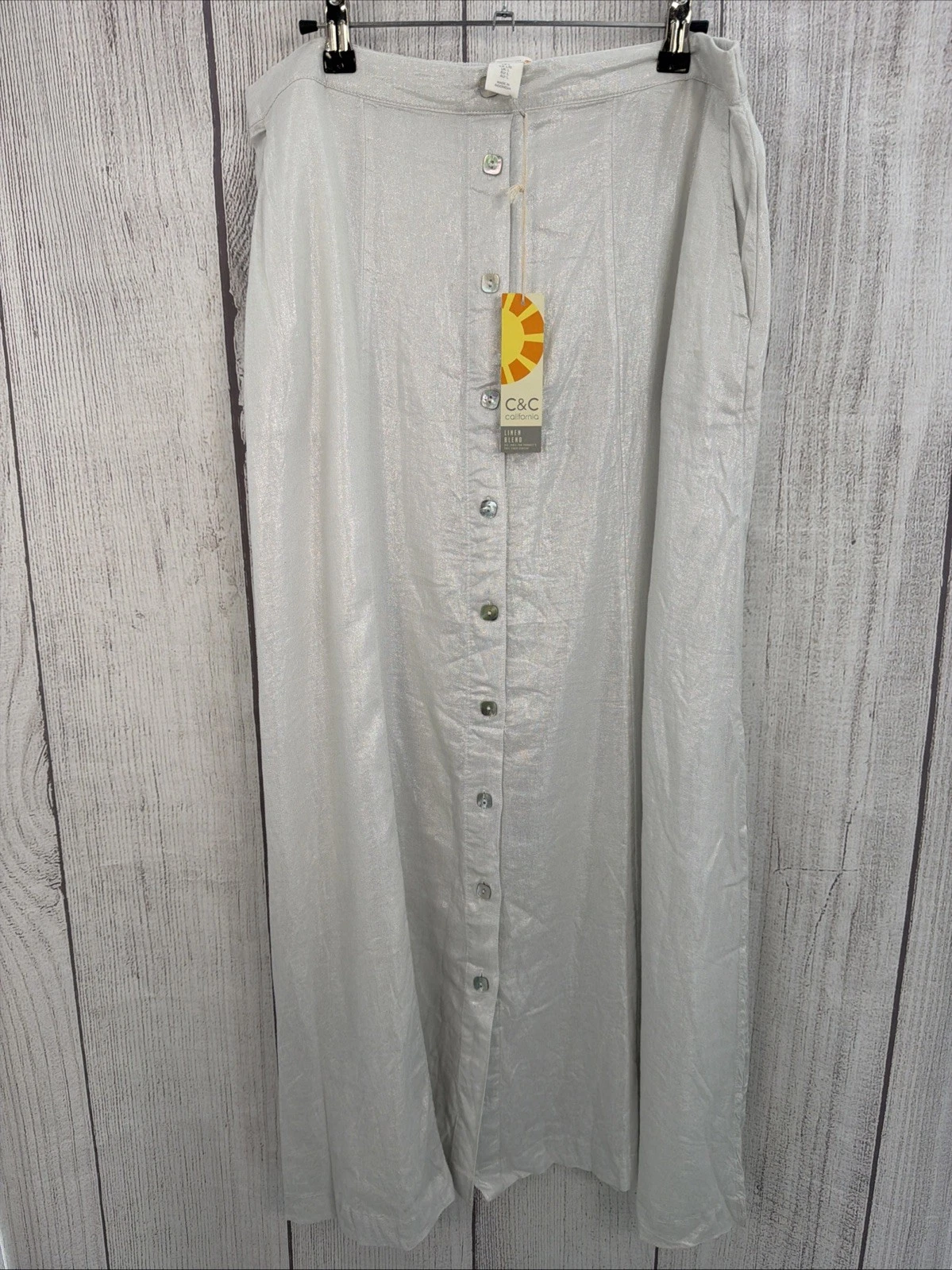 C&C California Skirt Womens LARGE White Silver Iridescent Linen Resort Summer