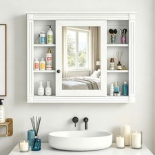 Independent Bathroom Mirror With Medicine Cabinet White 35x28Mirror With Storage
