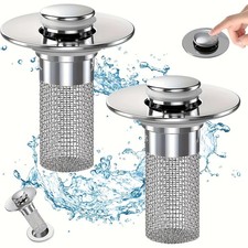 Bathroom Sink Pop Up Drain Strainer Stainless Steel Hair Catcher Stopper Plug