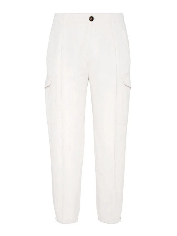 BRUNELLO CUCINELLI MEN'S OFF WHITE LINEN BLEND CARGO TROUSERS MSRP $2195