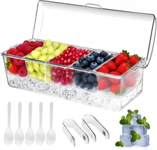 Large Ice Chilled Condiment Caddy Chilled Condiment Containers Server with Lids