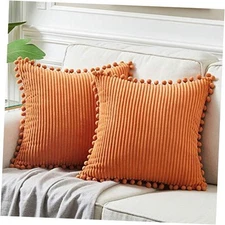  Pack of 2 Corduroy Fall Decorative Throw Pillow 18" x 18" (Pack of 2) Orange