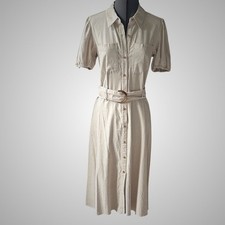 LC Lauren Conrad Linen Blend Shirtdress Belted Button Front Short Sleeve Beige M