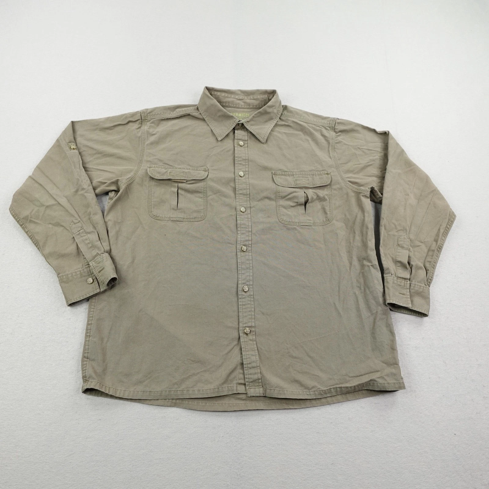 Gramicci Shirt Mens XL Brown Canvas Button Up Roll Tab Outdoors Utility Hiking