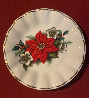 Vintage Bone China Weihnachten Weihnachtsstern & Stechpalme Schmuckstück/Süßigkeitenschale von Polly-Anna