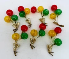 Kurt Adler Vintage Glass Balloon Clip-On Ornaments Red Green Yellow Set of 7