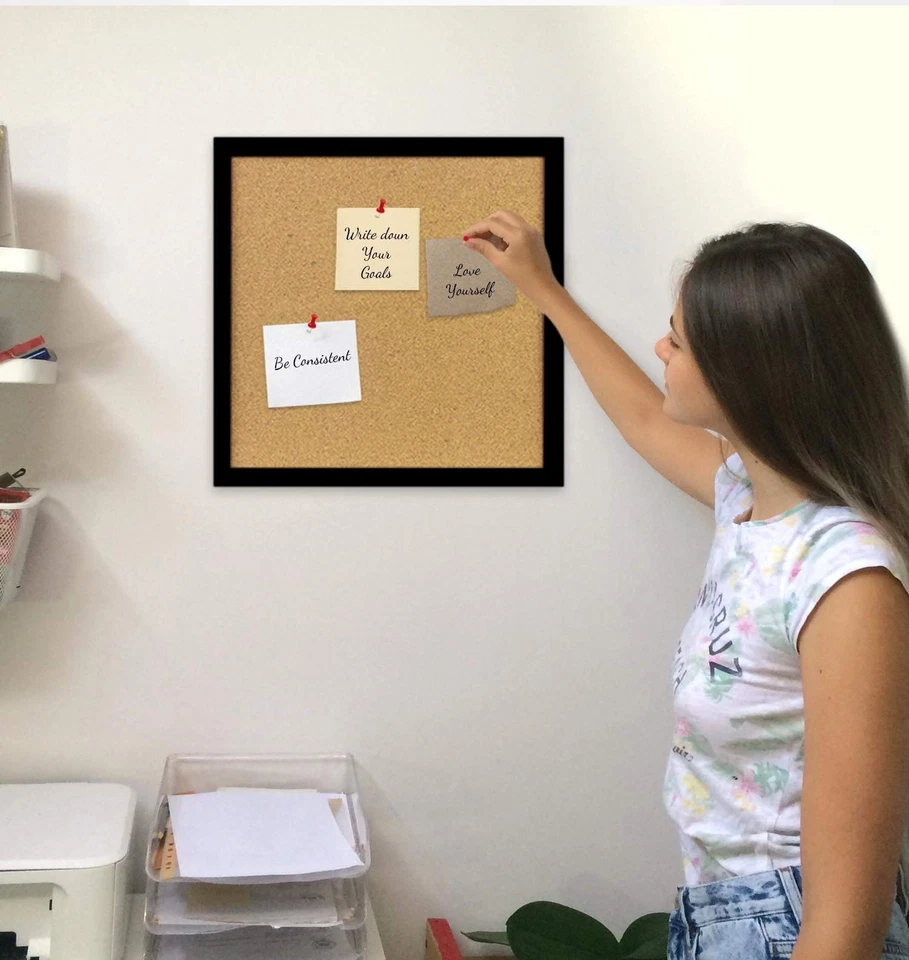 Cork Bulletin Board 12"X 12" Square Wall Tile, Modern Black Framed Board for ... - Image 4 of 4