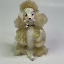 Vintage Ucagco MCM Flocked White Poodle Dog Figurine 6” JAPAN